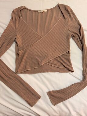 Ribbed Wrap Long-Sleeve Crop Top